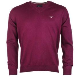 Gant Mens V-Neck Cotton Wool Sweater Purple Velikost - M