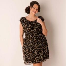 Šaty Ax Paris Curve Womens Elasticated Waist Animal Chiffon Dress Brown Velikost - 14 (L)