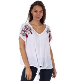 Brave Soul Womens Embroidered Oversized T-Shirt Cream Velikost - 16 (XL)