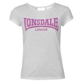 Lonsdale 2 Stripe Logo Crew T Shirt Ladies White/Purp/Teal