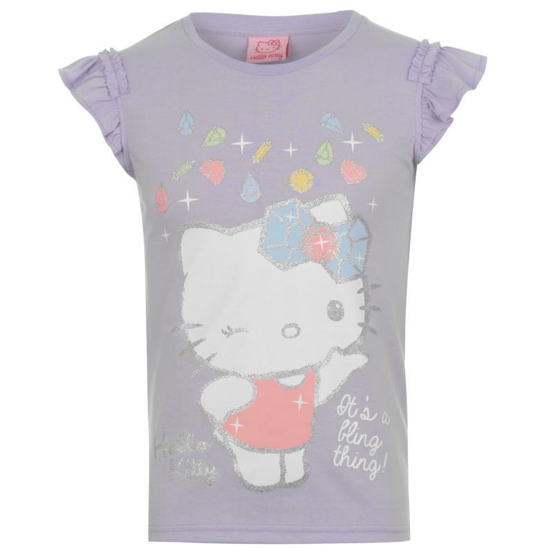 Hello Kitty Kitty Short Sleeved T Shirt Junior Purple, Velikost: 9-10 let