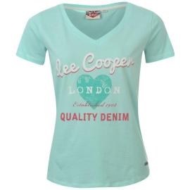 Lee Cooper Flock V Neck T Shirt Ladies Aqua Velikost - 10 (S)
