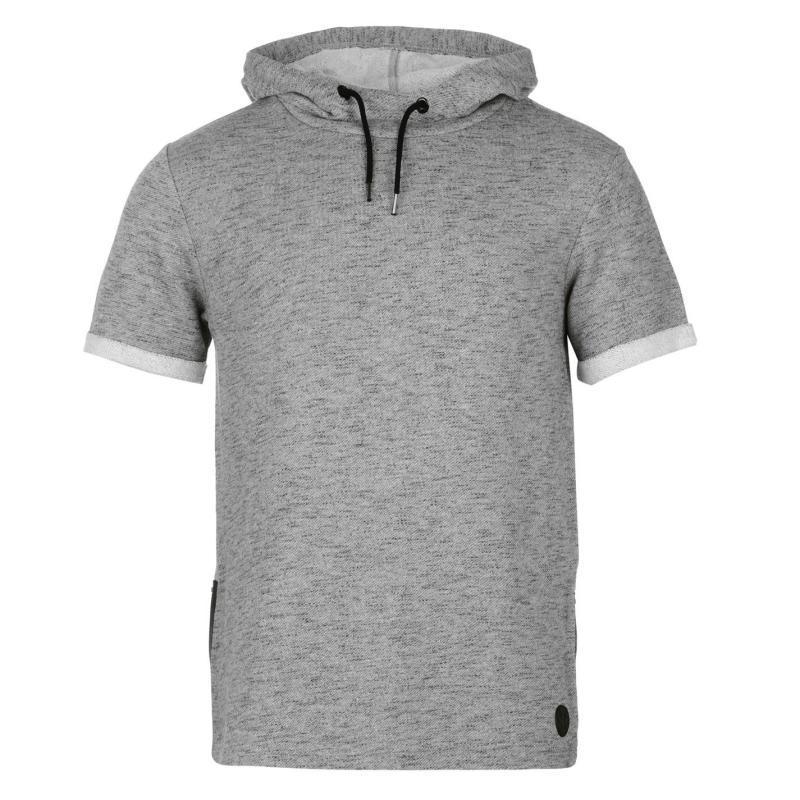 Mikina Firetrap Luxe Short Sleeve Over The Head Hoody Mens Grey Marl, Velikost: L