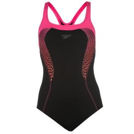 Speedo Fit Kickback Swimsuit Ladies Black/Pink/Red Velikost - 6 (XXS)