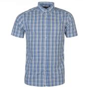 Košile Pierre Cardin Cotton Short Sleeve Check Shirt Mens Wht/Sky/Royal