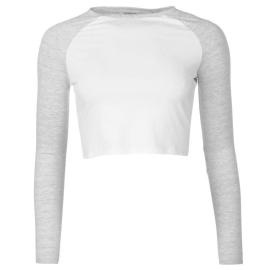 Miso Long Sleeve Crop Top Ladies White/Grey Velikost - 14 (L)