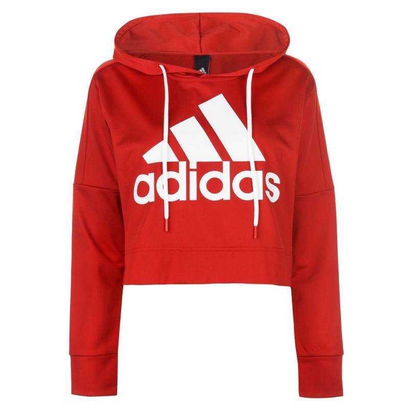Mikina s kapucí adidas Logo Crop Hoodie Ladies Red/White, Velikost: 16 (XL)