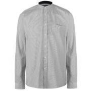 Pierre Cardin Collarless Long Sleeve Stripe Shirt Mens Black/White