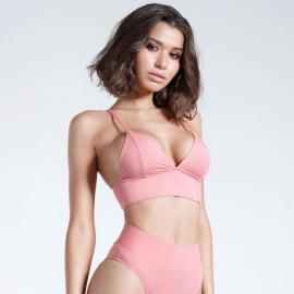 Firetrap Blackseal Long Line Bikini Top Pink Blush Velikost - 10 (S)