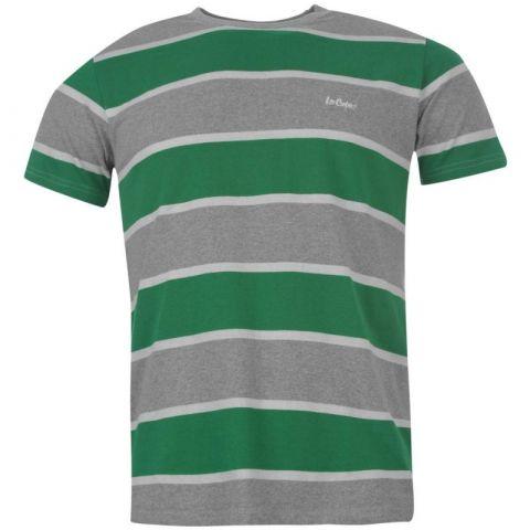 Tričko Lee Cooper YD Stripe T Shirt Mens Grey Marl/Green, Velikost: S