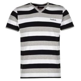 Tričko Pierre Cardin V Neck Stripe T Shirt Mens Grey Velikost - S