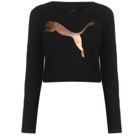 Puma Long Sleeve Crop T Shirt Ladies Black/RoseGold Velikost - 14 (L)