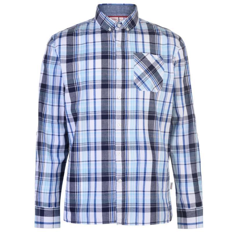 Lee Cooper Long Sleeve Check Shirt Mens White/Navy/Blue, Velikost: L