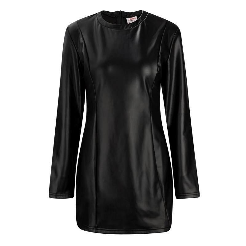 Šaty Lee Cooper PU Dress Ladies Black, Velikost: 6 (XXS)