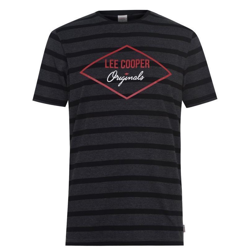 Tričko Lee Cooper Cooper Logo T Shirt Black/Stripe, Velikost: L